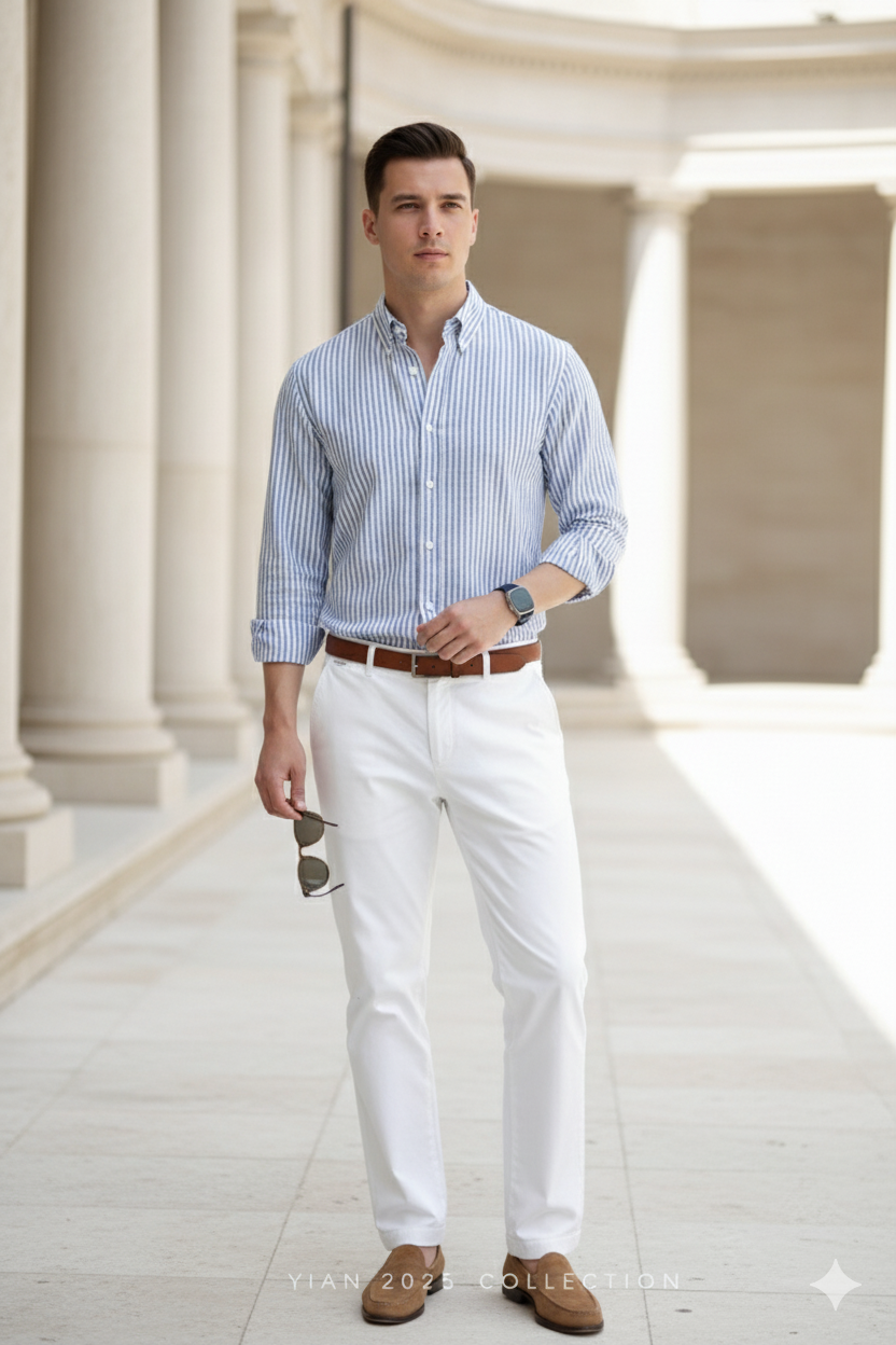 MONSEN Suitory Linen-Cotton Stripe Shirt product image