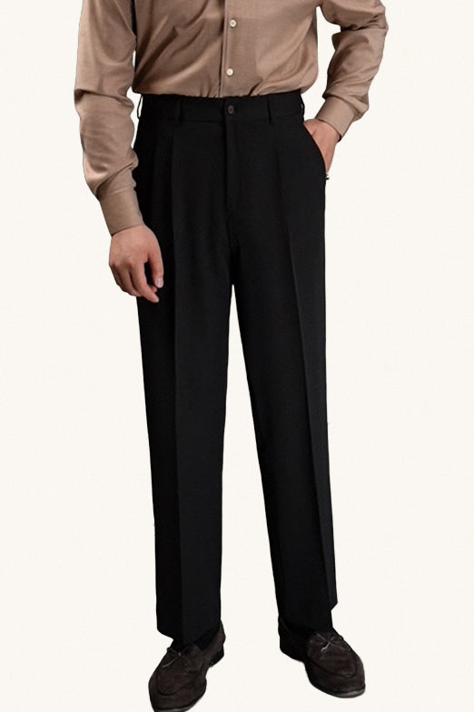 MONSEN Suitory High-Waisted Non-Iron Drape Trousers in Performance Blend front view