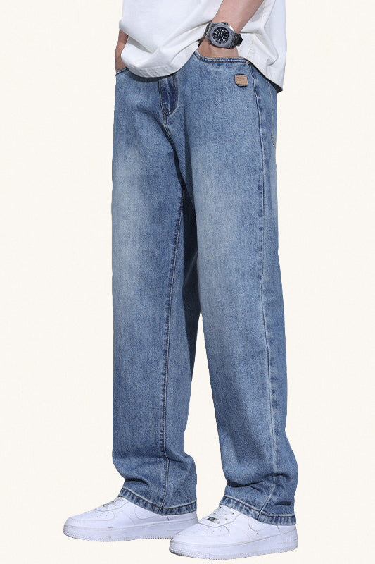 MONSEN Suitory Fleece-Lined Washed Wide-Leg Jeans front view