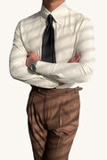 MONSEN Suitory Long-Point Collar Striped Shirt in Cotton front view