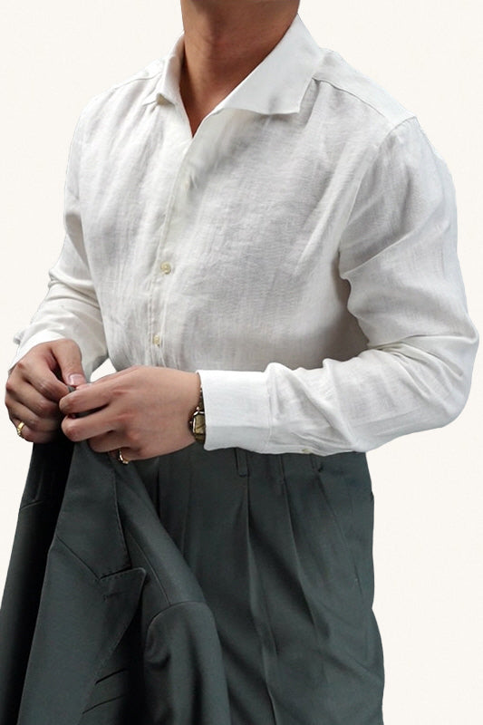 MONSEN Suitory 100% Linen Small V-Neck Shirt front view