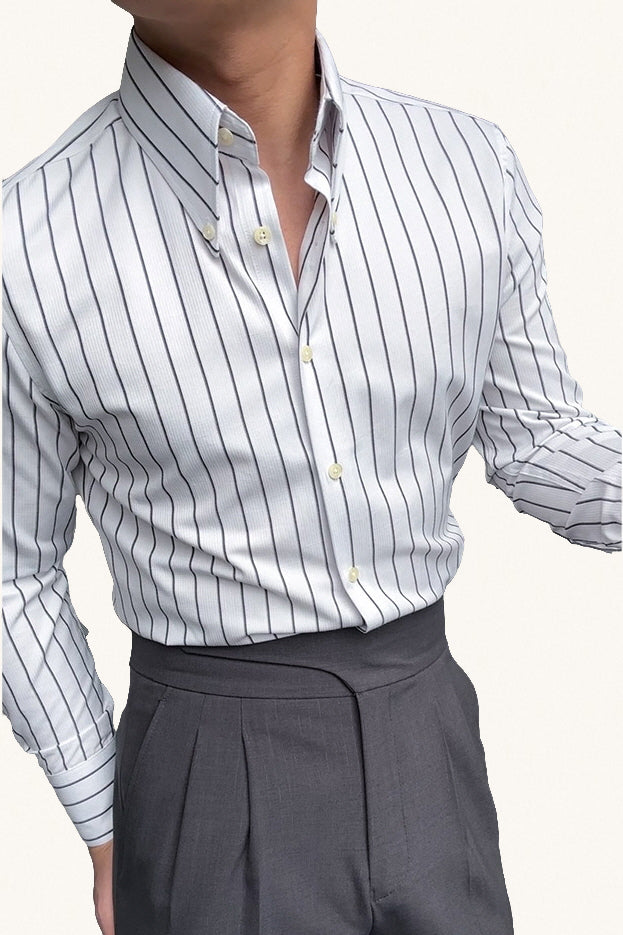 MONSEN Suitory Vintage Striped Dress Shirt in Cotton front view