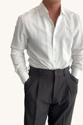 MONSEN Suitory Seersucker Stripe Shirt in Cotton front view
