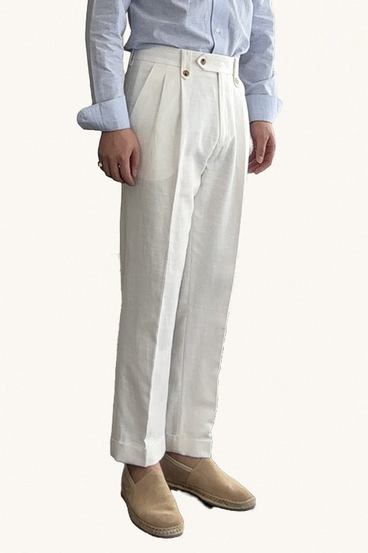 MONSEN Suitory Cotton-Linen Commuter Trousers front view