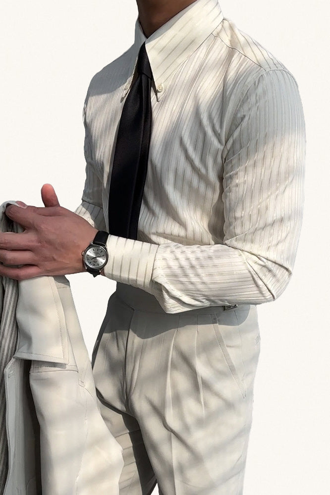 MONSEN Suitory Striped Point-Collar Shirt in Cotton front view