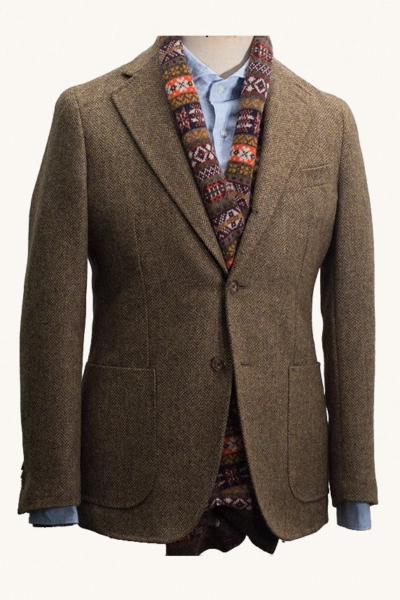MONSEN Suitory Herringbone Wool Tweed Blazer front view