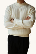 MONSEN Suitory Ribbed Mock Neck Knit Sweater in Fleece-Lined front view