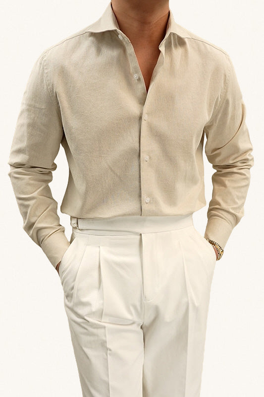 MONSEN Suitory Linen-Cotton Windsor Solid Collar Shirt product image