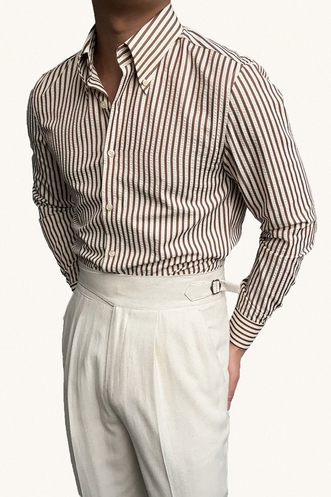MONSEN Suitory Wide-Spread Collar Seersucker Shirt in Cotton front view