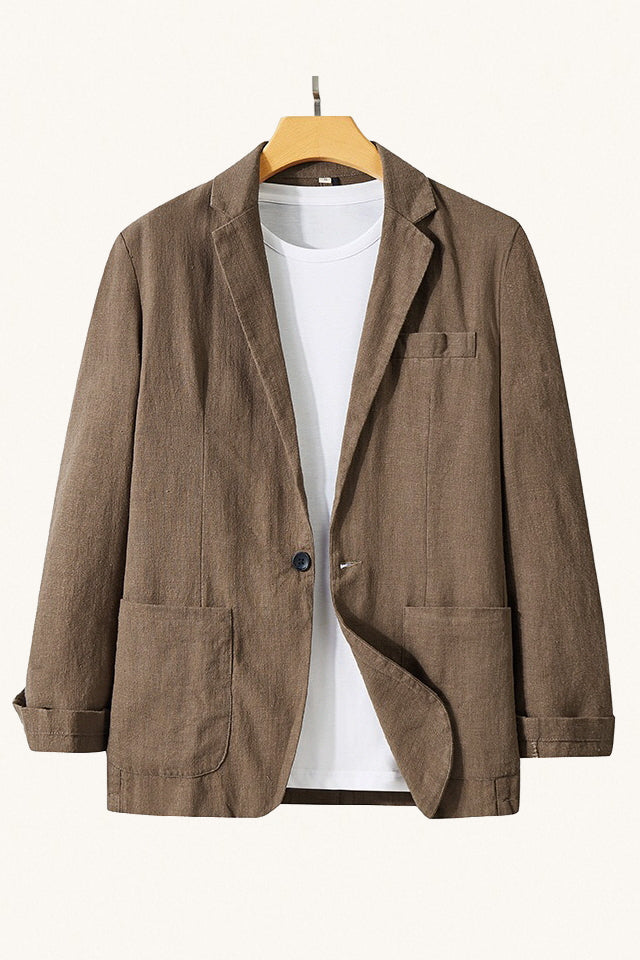 MONSEN Suitory Japanese Style linen-Cotton Suit Jacket front view