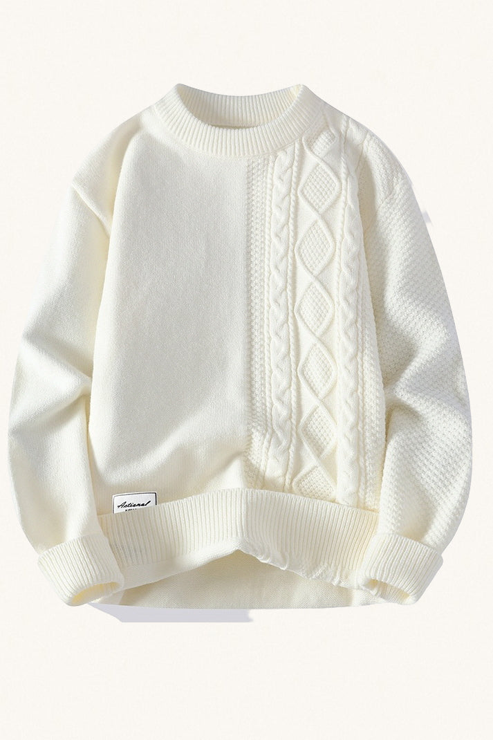 MONSEN Suitory Lazy-Slim Cable Sweater in Performance Blend front view