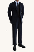 MONSEN Suitory Napoli Navy Dark-Stripe Suit in Wool front view