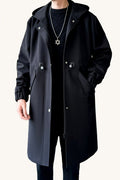MONSEN Suitory Mid-Length Hooded Trench-Style Coat in Wool front view
