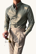 MONSEN Suitory Italian Vintage Striped Shirt in Cotton front view
