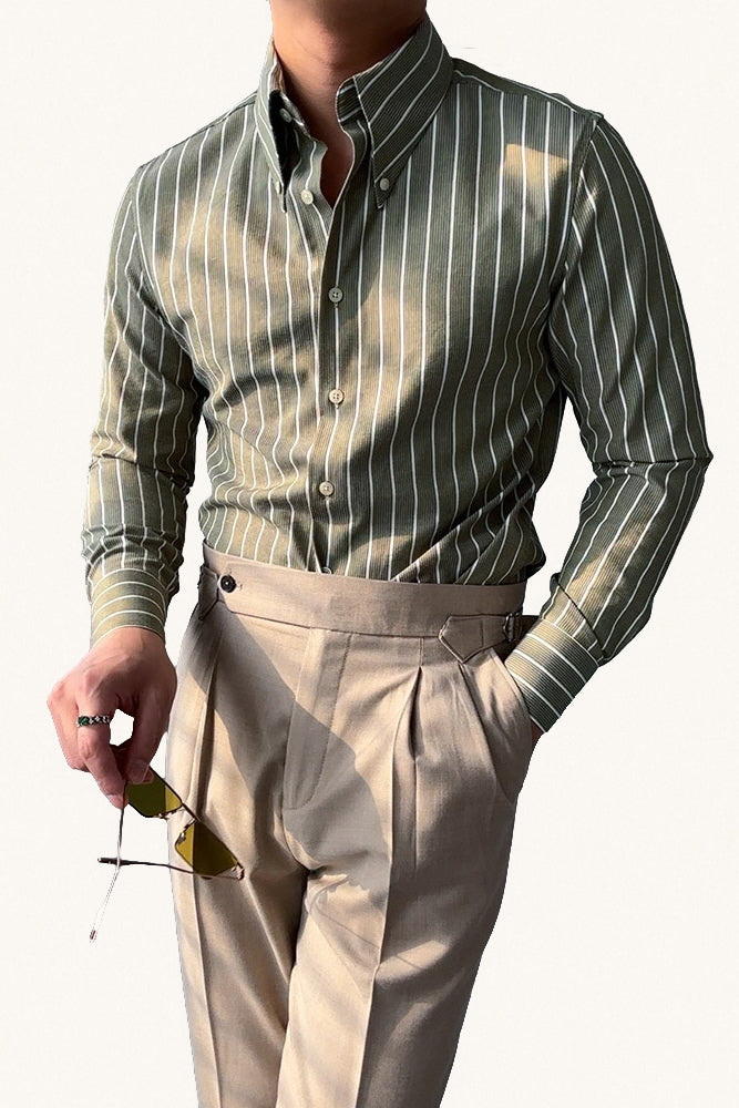 MONSEN Suitory Italian Vintage Striped Shirt in Cotton front view