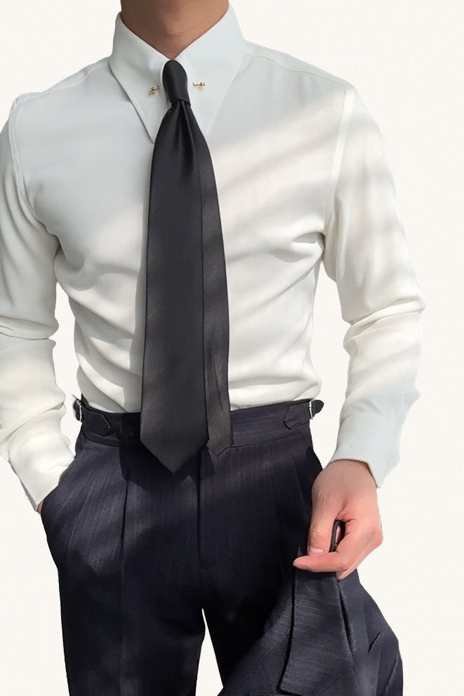 MONSEN Suitory Pure White Pinhole-Collar Dress Shirt in Performance Blend front view