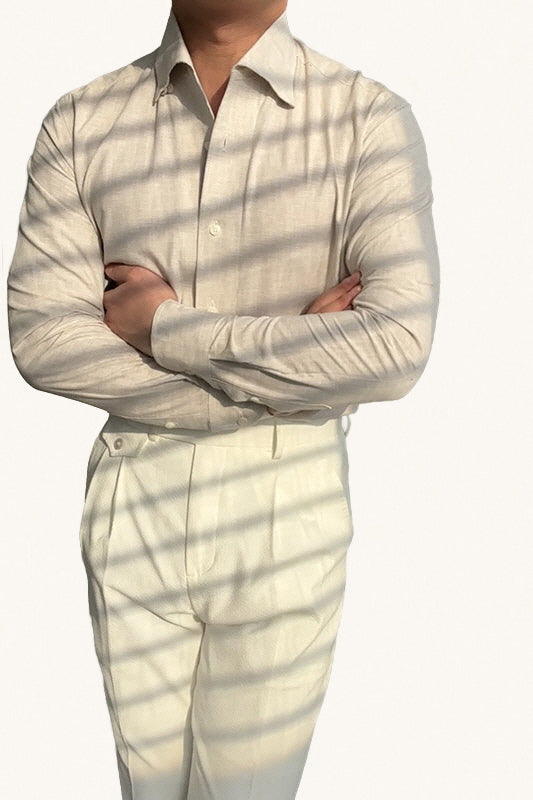 MONSEN Suitory Linen-Cotton One-Piece Collar Shirt front view