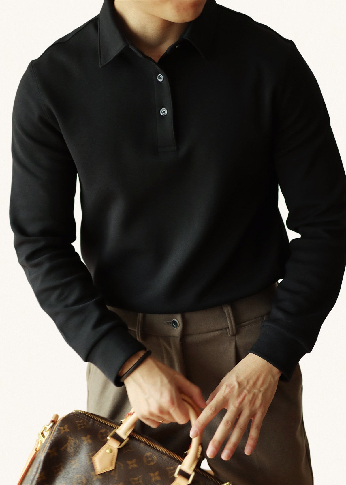 MONSEN Suitory Air-Layer Cotton Long Sleeve Polo product image