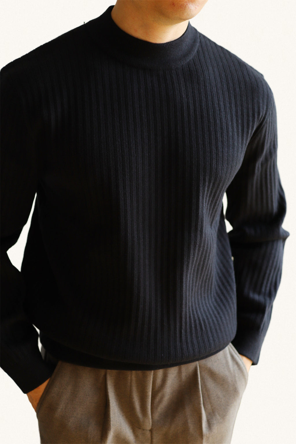 MONSEN Suitory Ribbed Mock Neck Knit Sweater in Fleece-Lined product image