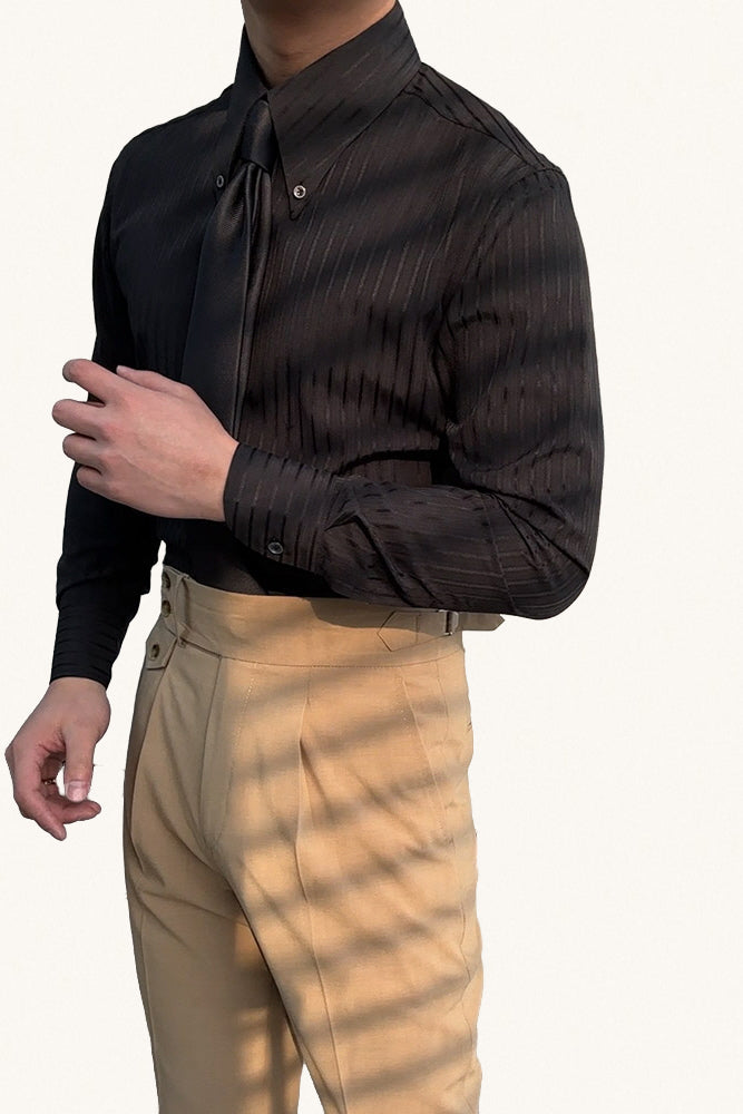 MONSEN Suitory Striped Point-Collar Shirt in Cotton product image