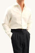 MONSEN Suitory Linen-Cotton Windsor Solid Collar Shirt front view