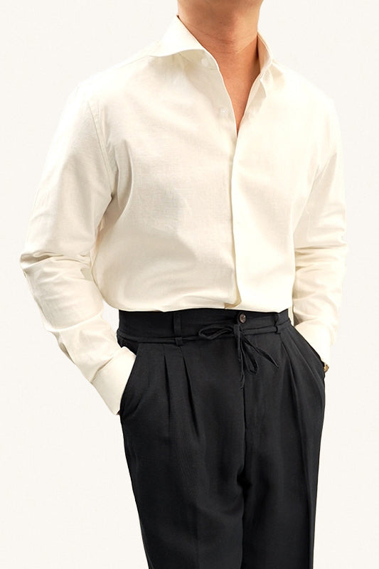 MONSEN Suitory Linen-Cotton Windsor Solid Collar Shirt front view