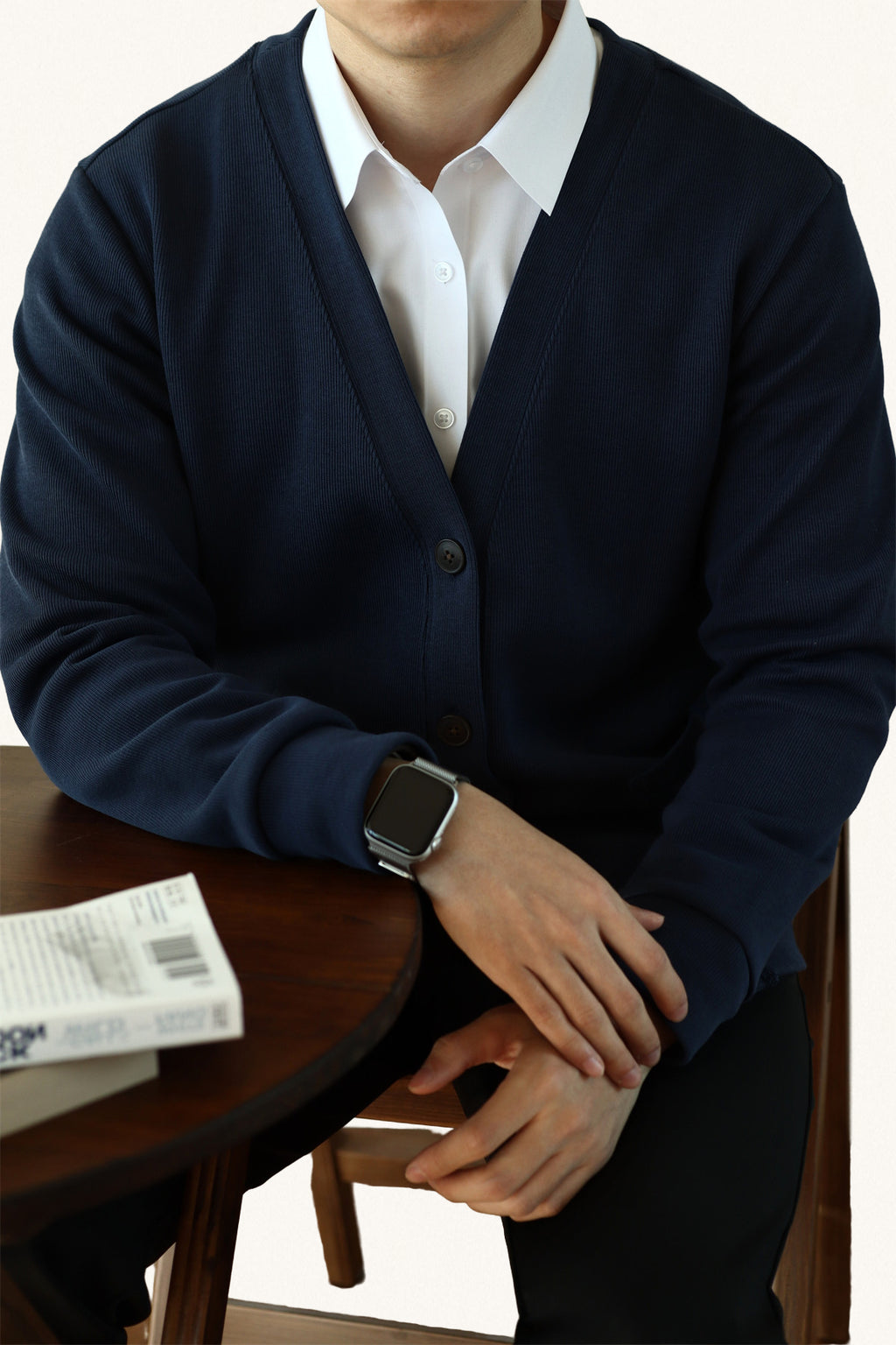 MONSEN Suitory Air-Layer Cotton Knit Cardigan front view