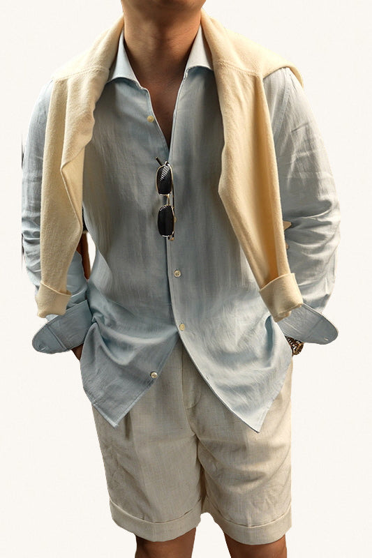 MONSEN Suitory One-Piece Collar Textured Shirt in Linen product image