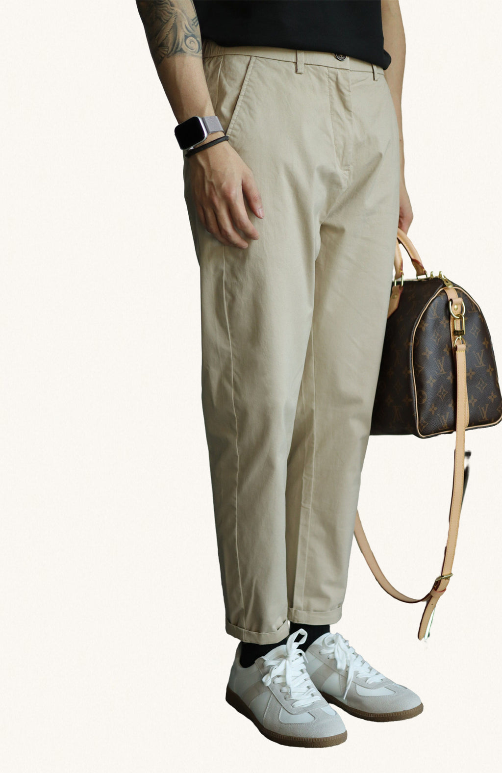 MONSEN Suitory Pure Cotton Semi-Tapered Cropped Trousers product image