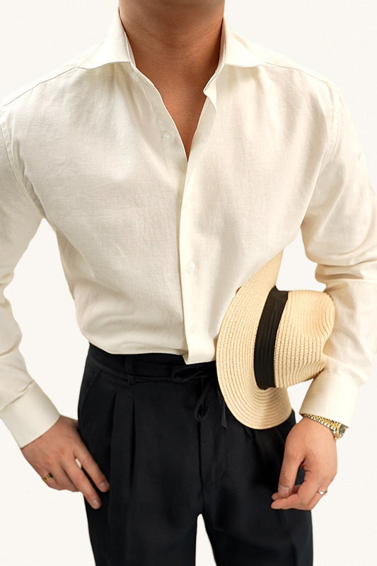MONSEN Suitory Cotton-Linen Windsor Collar Shirt front view