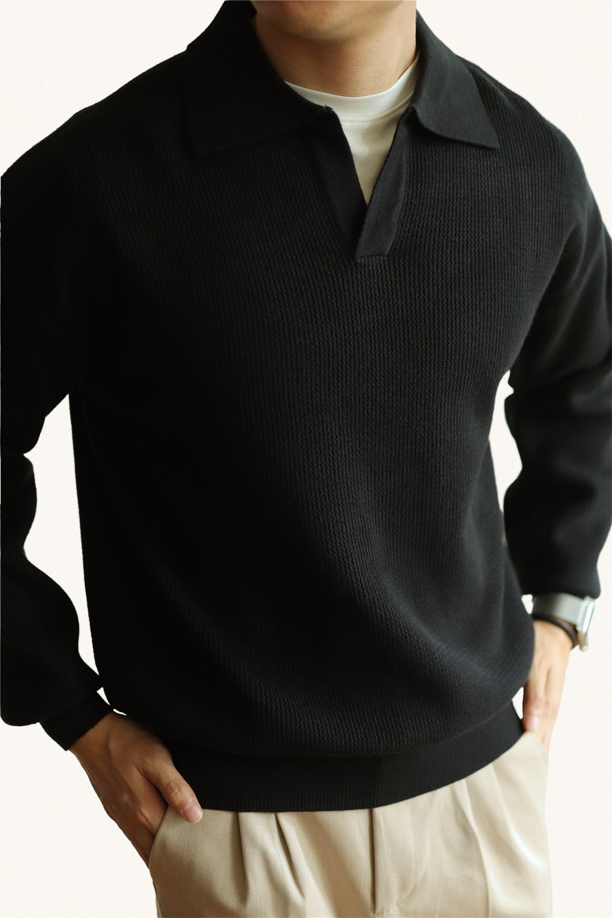 MONSEN Suitory V-Neck Heavyweight Knit Polo in Performance Blend product image