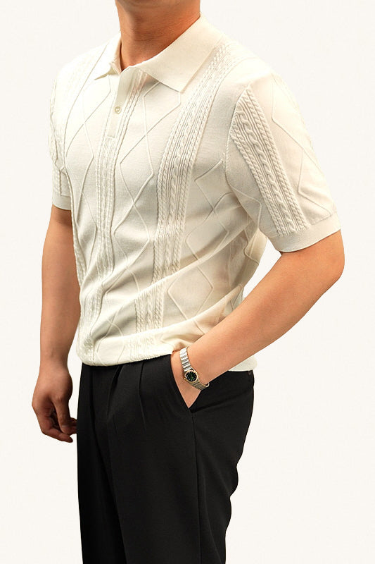 MONSEN Suitory Summer Jacquard Knit Polo in Cotton front view