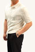 MONSEN Suitory Summer Jacquard Knit Polo in Cotton front view