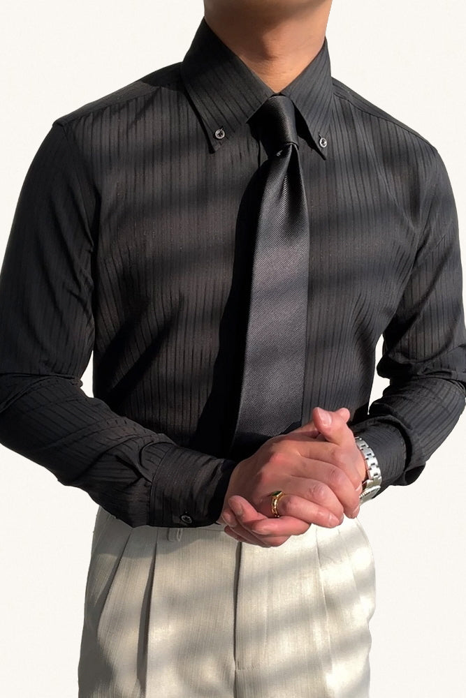 MONSEN Suitory Long-Point Collar Striped Shirt in Cotton product image