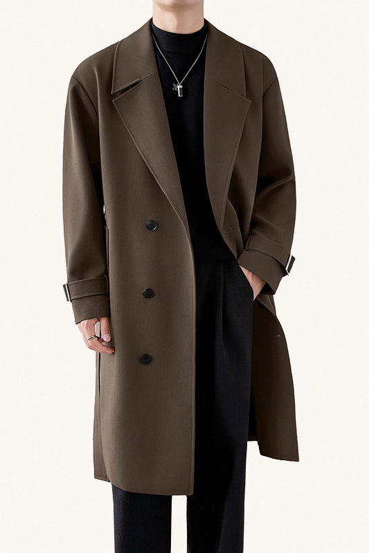 MONSEN Suitory British-Style Over-Knee Trench Coat in Performance Blend front view