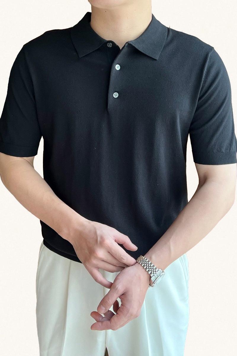 MONSEN Suitory Slim-Fit Solid Knit Polo in Denim product image