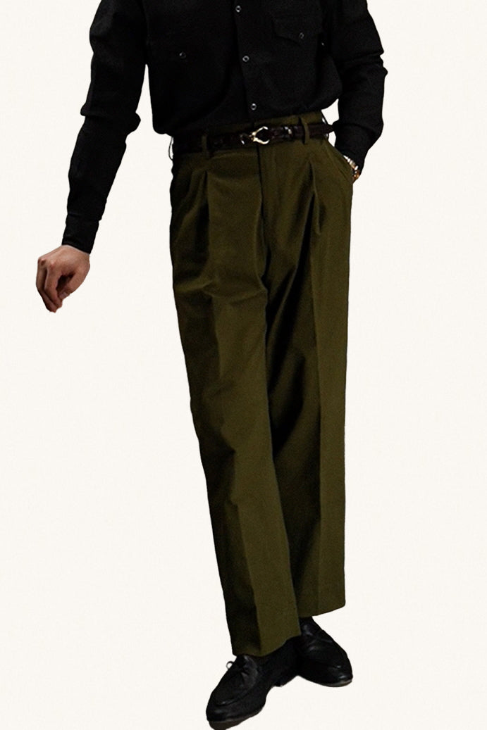 MONSEN Suitory Double-Pleat Cotton Trousers product image