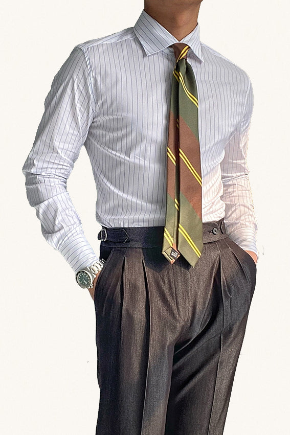 MONSEN Suitory Windsor Collar Striped Shirt in Cotton product image