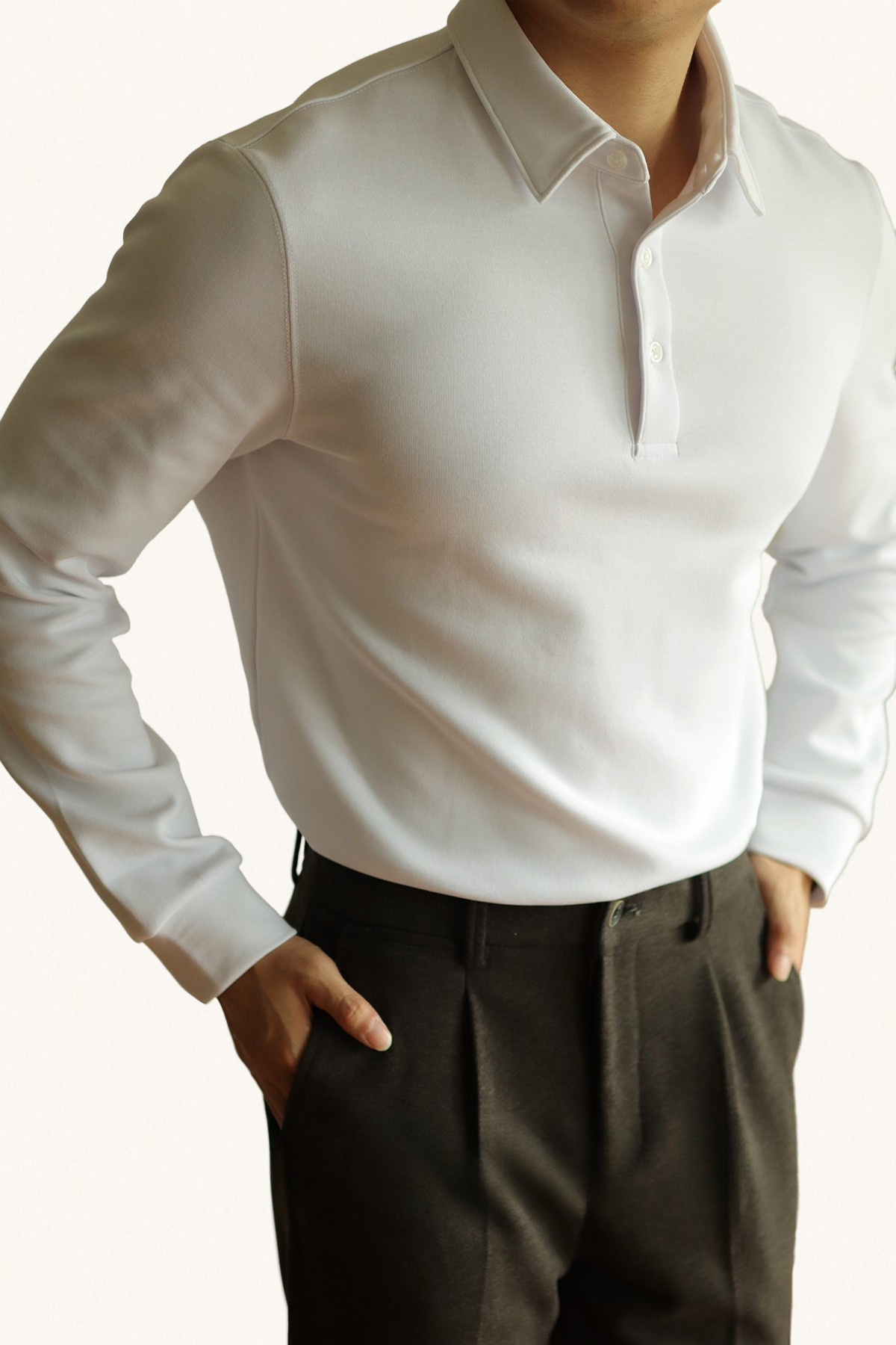 MONSEN Suitory Air-Layer Cotton Long Sleeve Polo product image
