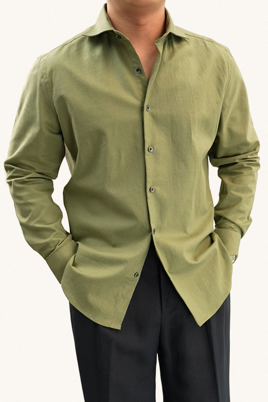 MONSEN Suitory Linen-Cotton Windsor Solid Collar Shirt product image