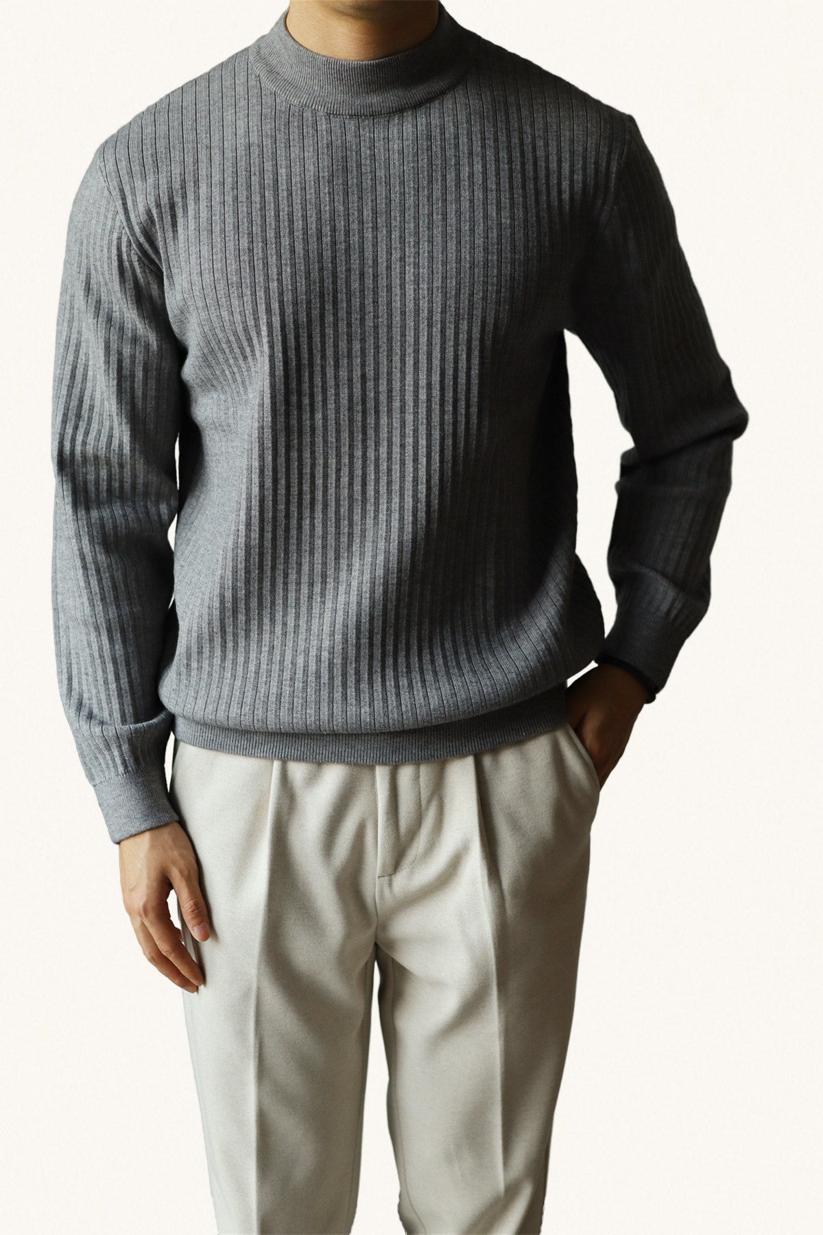 MONSEN Suitory Ribbed Mock Neck Knit Sweater in Fleece-Lined product image