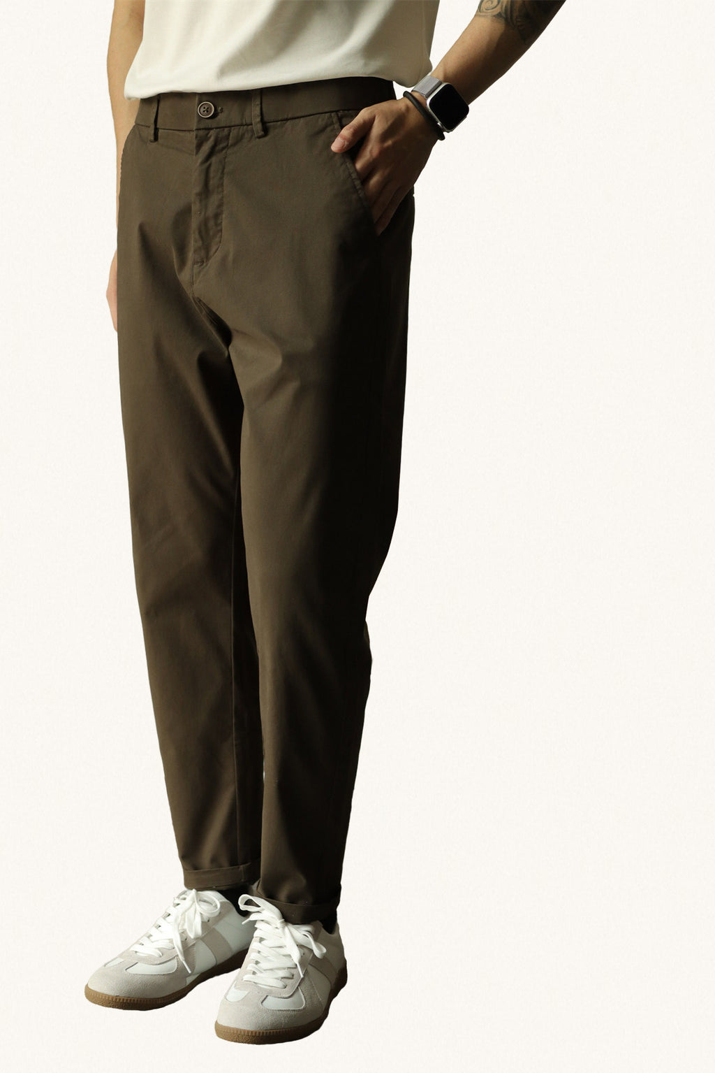 MONSEN Suitory Pure Cotton Semi-Tapered Cropped Trousers product image