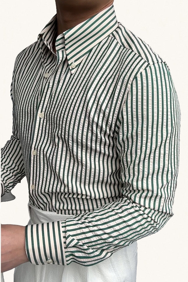 MONSEN Suitory Wide-Spread Collar Seersucker Shirt in Cotton product image