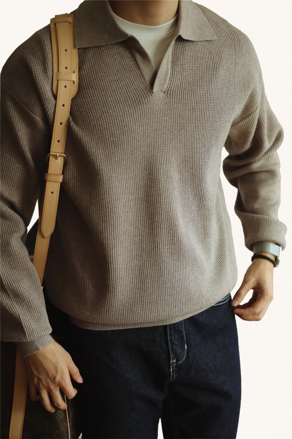 MONSEN Suitory V-Neck Heavyweight Knit Polo in Performance Blend product image