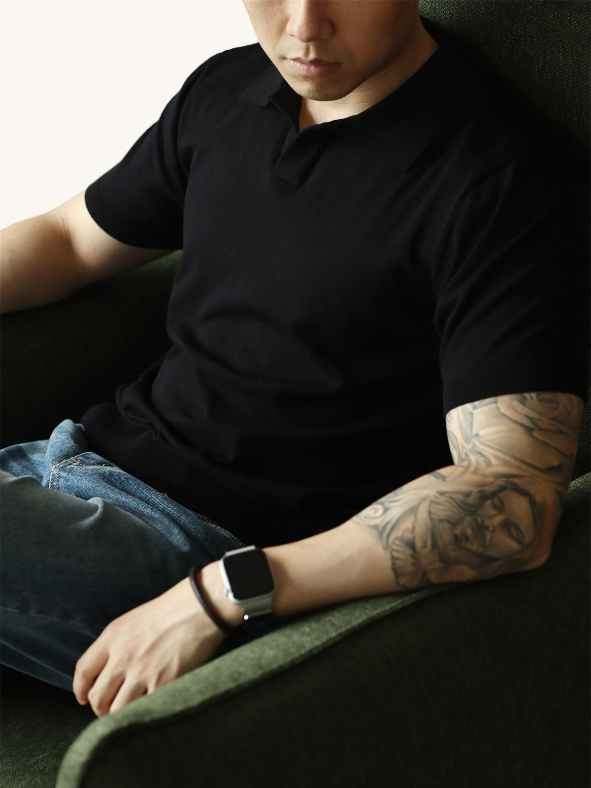 MONSEN Suitory Tencel-Drape V-Neck Knit Polo product image