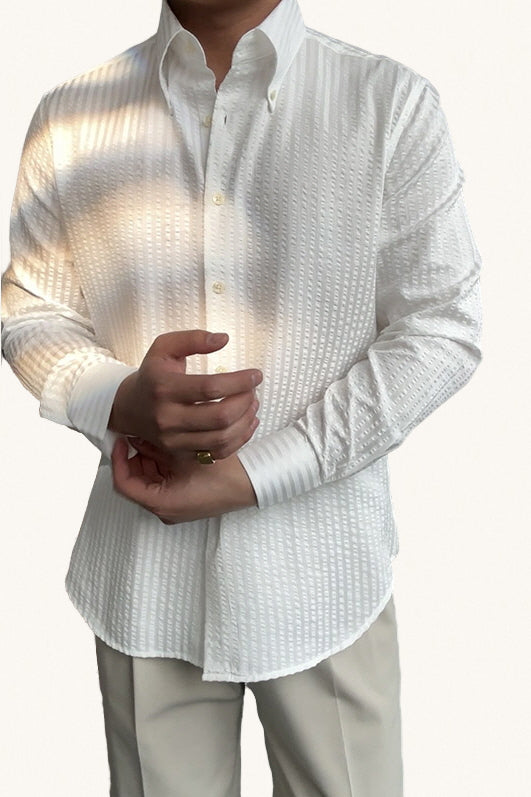 MONSEN Suitory Seersucker Stripe Shirt in Cotton product image