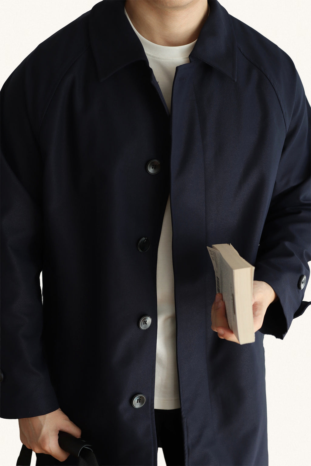 MONSEN Suitory Concealed-Placket Mid-Length Trench Coat in Performance Blend front view