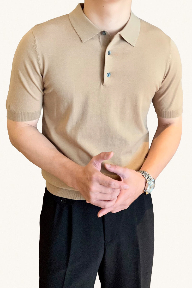 MONSEN Suitory Slim-Fit Solid Knit Polo in Denim product image