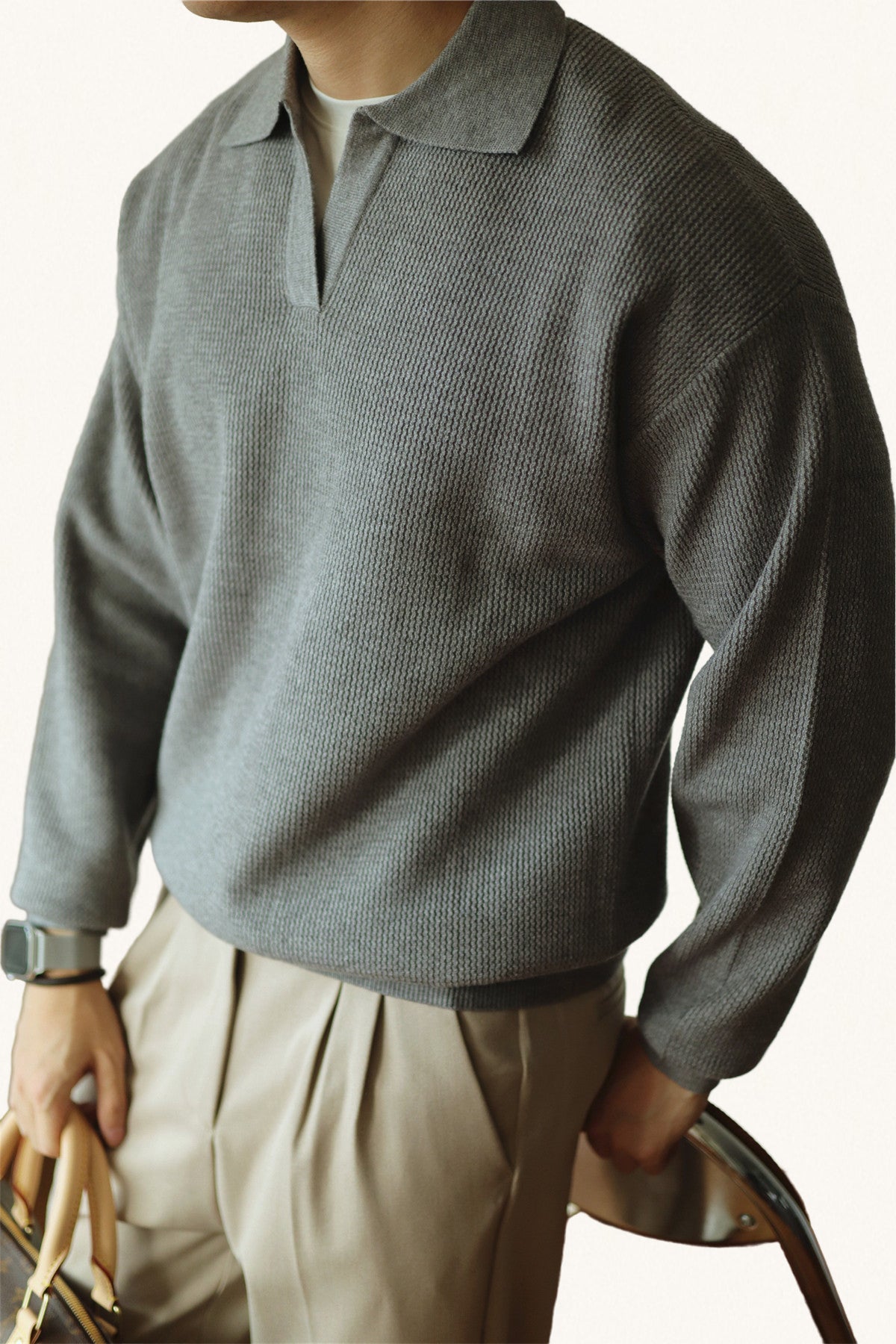 MONSEN Suitory V-Neck Heavyweight Knit Polo in Performance Blend product image