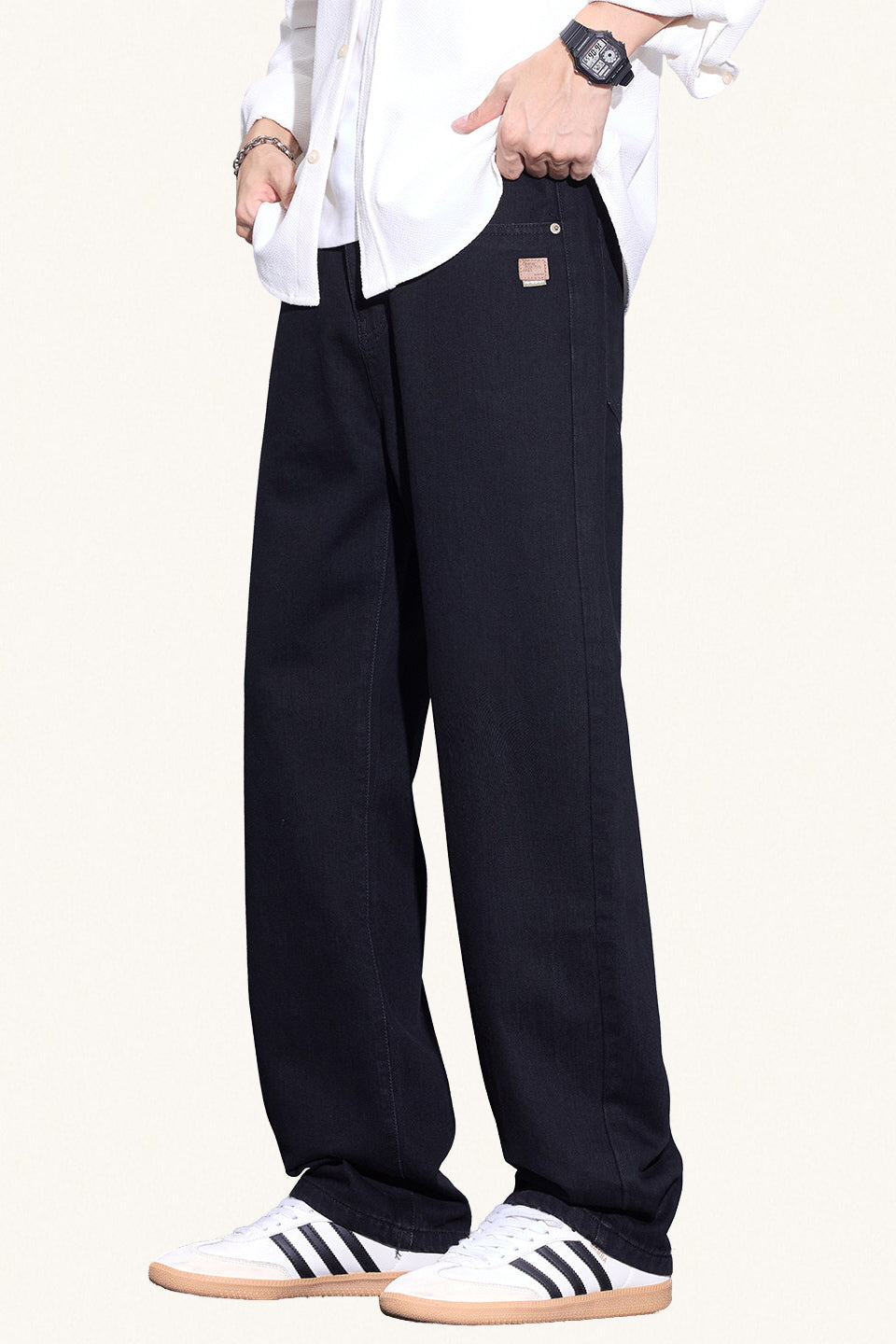 MONSEN Suitory Fleece-Lined Washed Wide-Leg Jeans product image